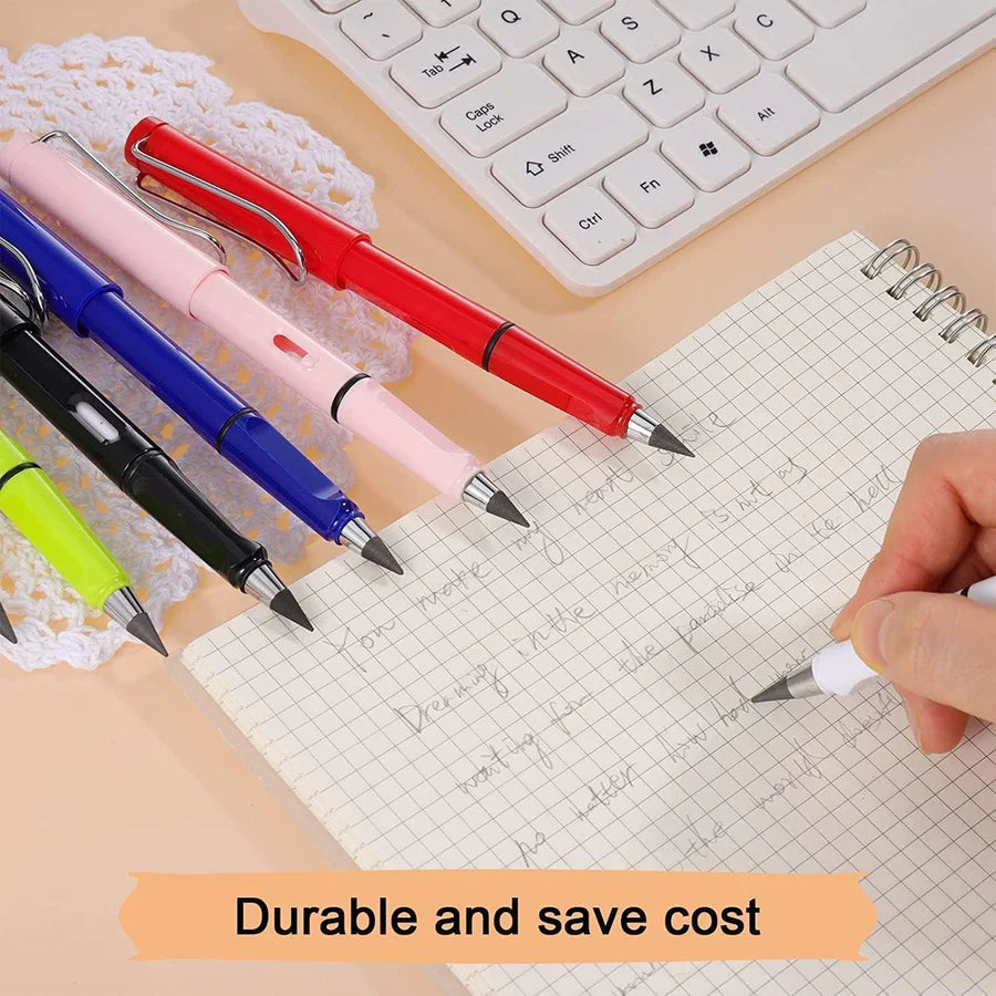 Everlasting Inkless Pencils Portable Reusable and Erasable Metal Writing Pens Replaceable Graphite Nib Triangle Golf Stationary Set