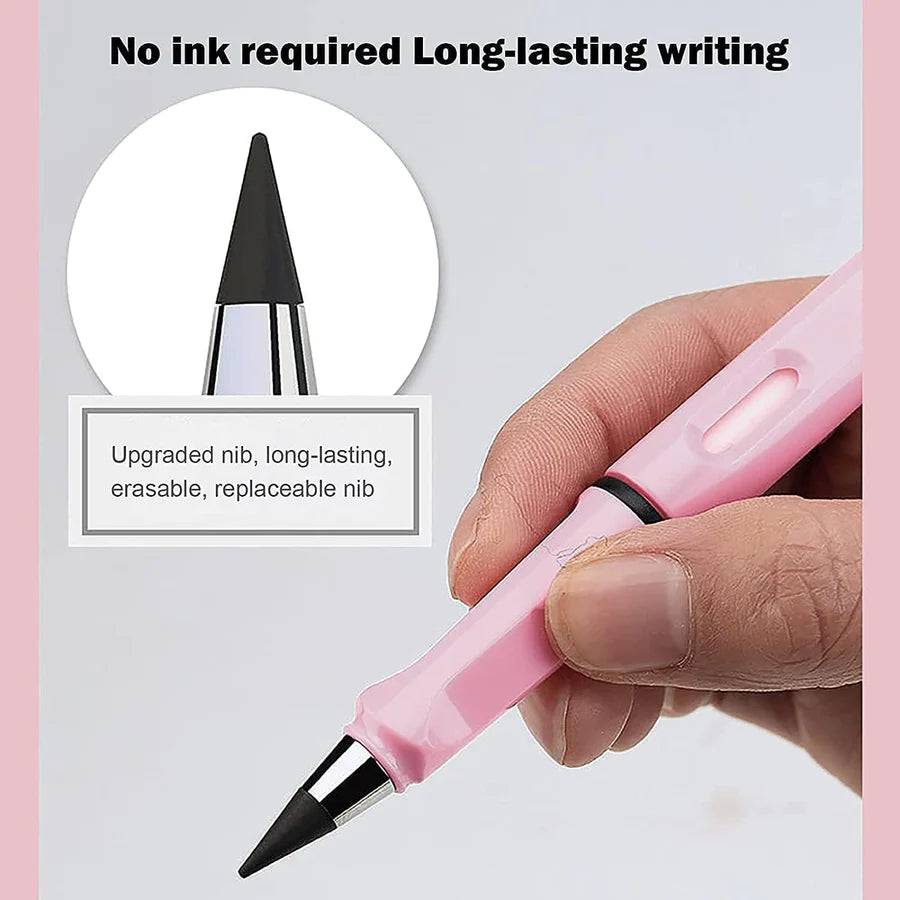 Everlasting Inkless Pencils Portable Reusable and Erasable Metal Writing Pens Replaceable Graphite Nib Triangle Golf Stationary Set