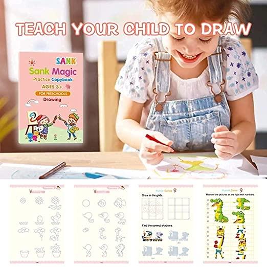 Kids Practice Book Tracing Book for Preschoolers with Pen, Magic Calligraphy Copybook Set Practical Reusable Writing Tool Simple Hand Lettering ( pack of 1)