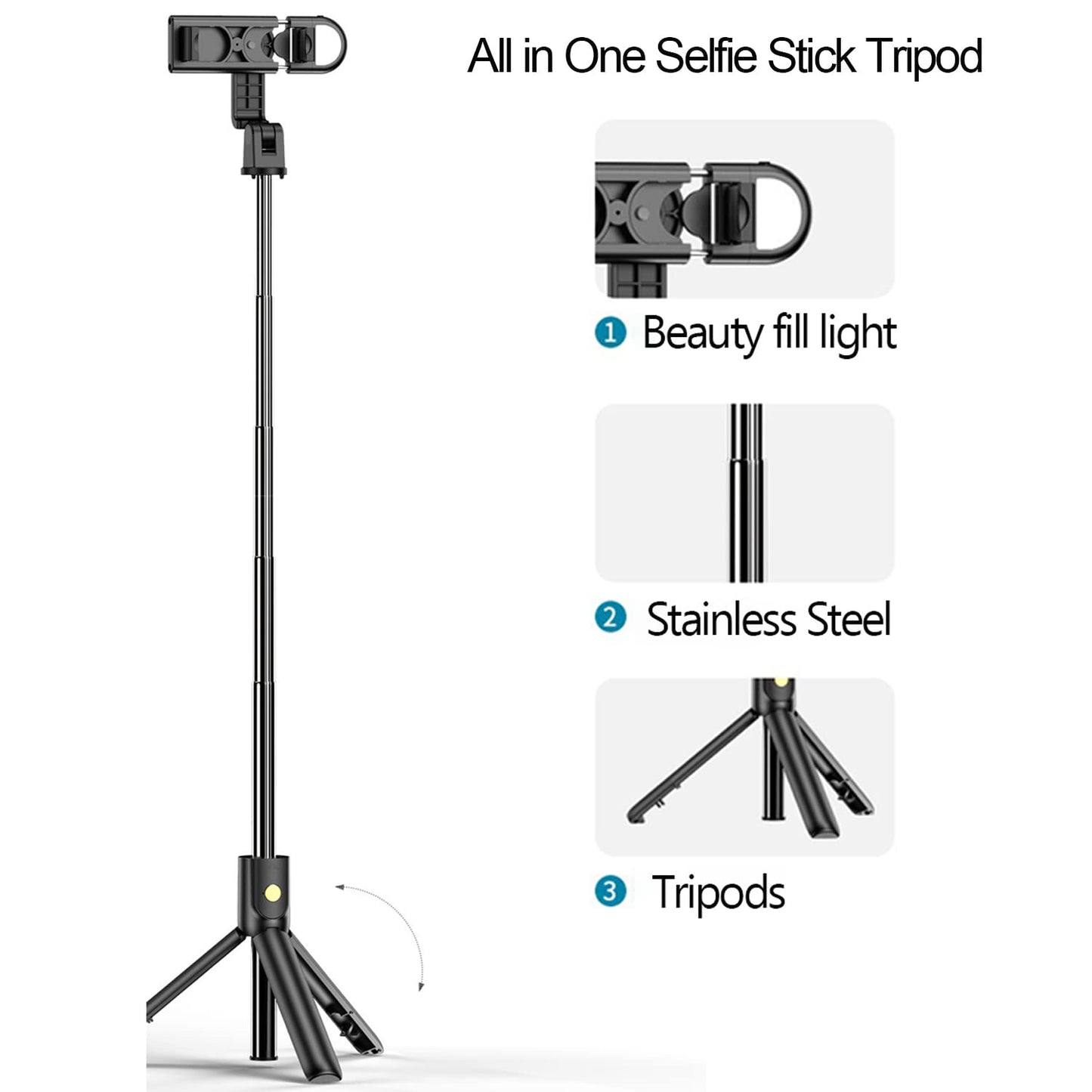 Extendable Flash 3-in-1 Selfie Stick Tripod with Bluetooth Remote