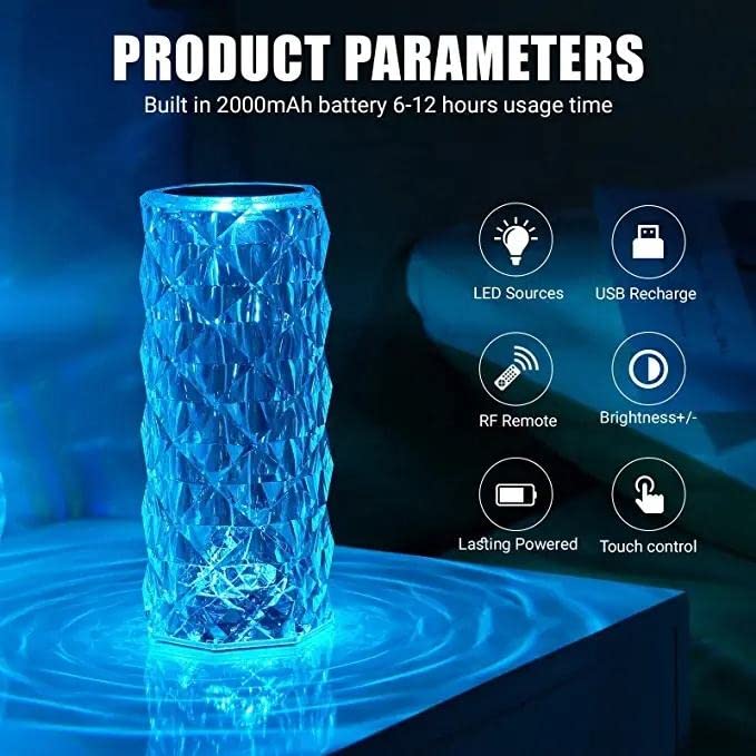 Crystal Table Lamp with Touch Remote Control USB Rechargeable