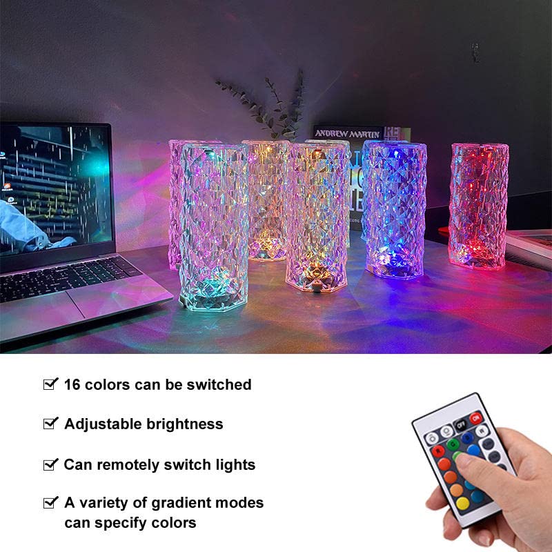 Crystal Table Lamp with Touch Remote Control USB Rechargeable