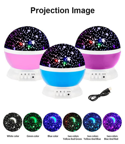 Rotating 360 Degree Moon Night Light Lamp Projector with Colors and USB Cable