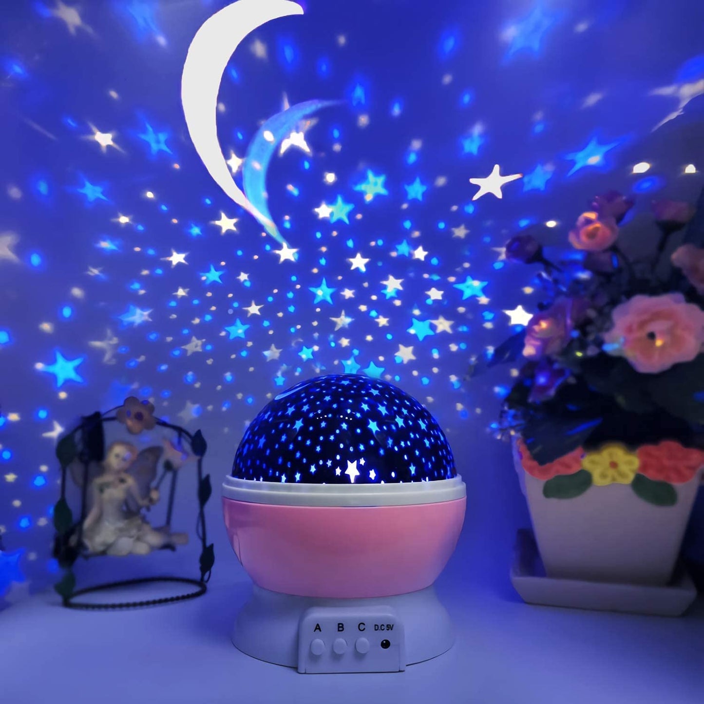 Rotating 360 Degree Moon Night Light Lamp Projector with Colors and USB Cable