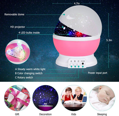 Rotating 360 Degree Moon Night Light Lamp Projector with Colors and USB Cable