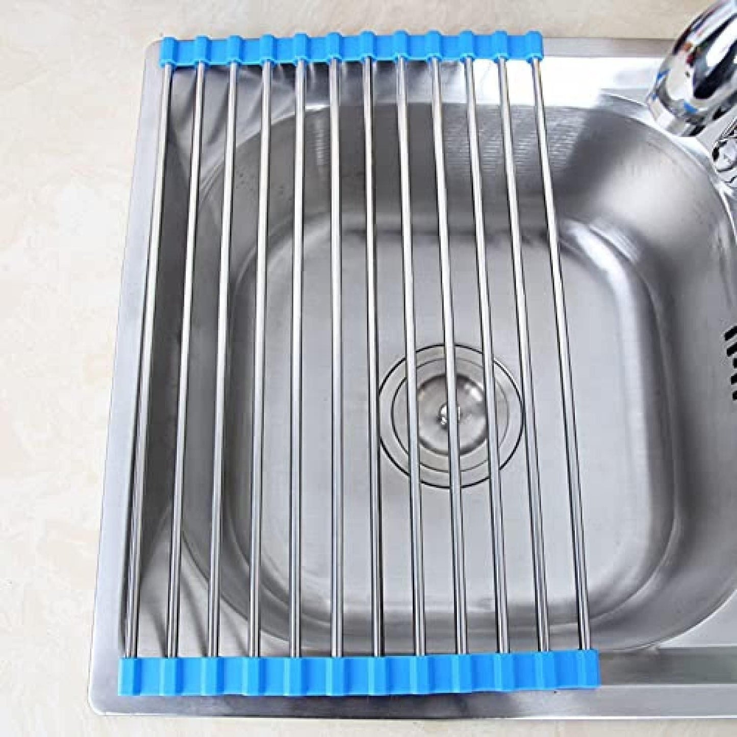 Sink Draining Rack- Stainless Steel Foldable/Roll-Up Over Sink Dish Drainer Drying Rack(Assorted Color)