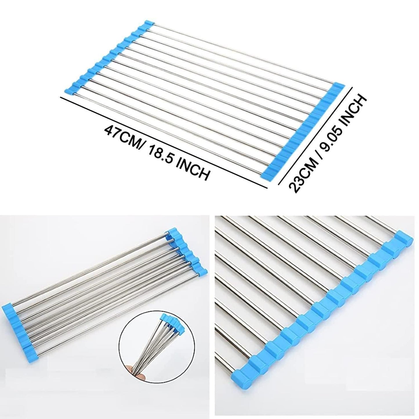 Sink Draining Rack- Stainless Steel Foldable/Roll-Up Over Sink Dish Drainer Drying Rack(Assorted Color)