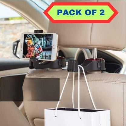 Car Seat Back Hooks with Phone Holder (Pack of 2)