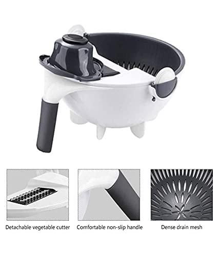 Vegetable Cutter-9 in 1 Multifunction Plastic Magic Rotate Vegetable Cutter with Drain Basket Large Capacity Vegetables Chopper Veggie